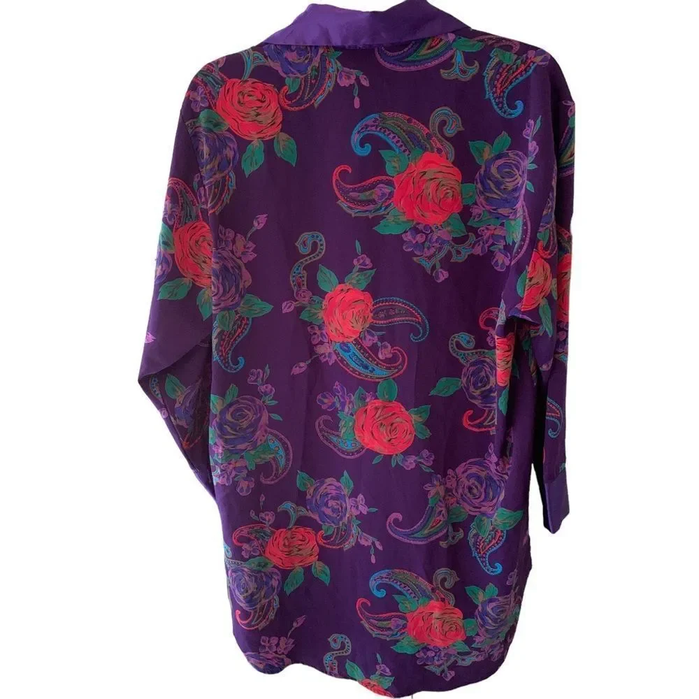 Vintage Victoria’s Secret Oversized Nightshirt Kimono Purple Rose Paisley Small - Picture 11 of 12